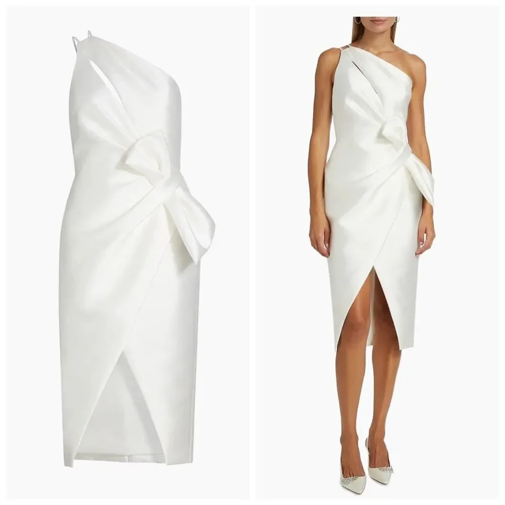 Amsale Asymmetric Satin One-Shoulder Midi-Dress size 6 - Picture 1 of 13